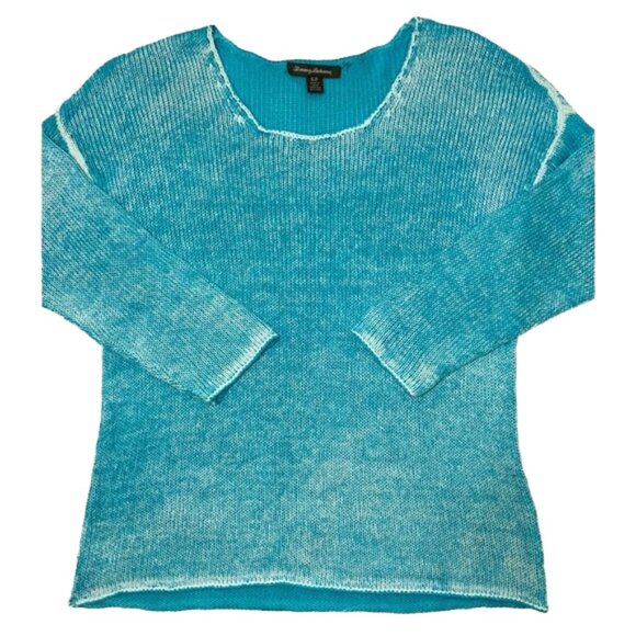 Tommy Bahama Linen Cotton Resort Open Knit Sweater Turquoise S Pullover - Picture 1 of 10
